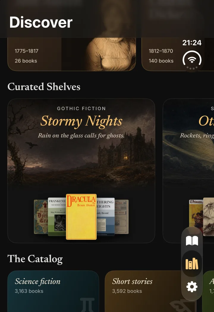 Oratio’s Discover tab on the folded iPhone Duo, with one curated shelf across the screen