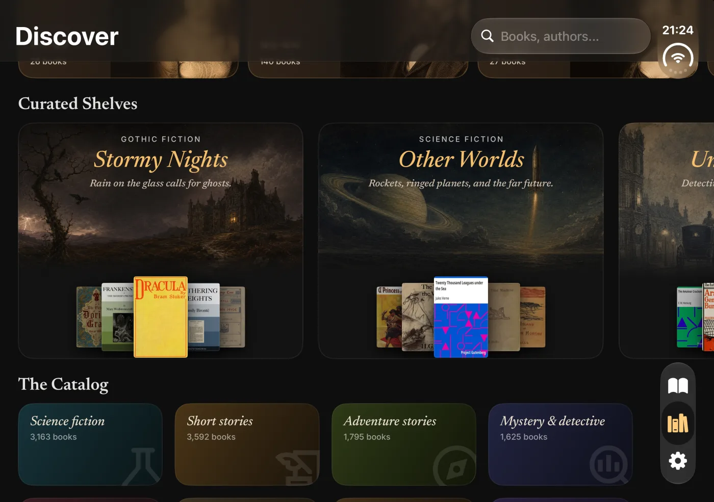 Oratio’s Discover tab on the open iPhone Duo, with two curated shelves side by side